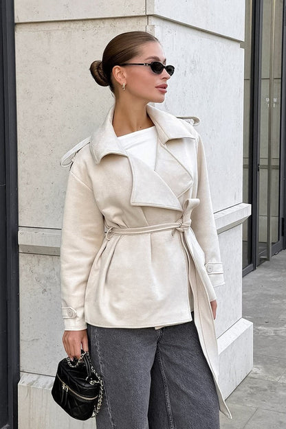 Suede Tie Waist Thickened Warm Coat