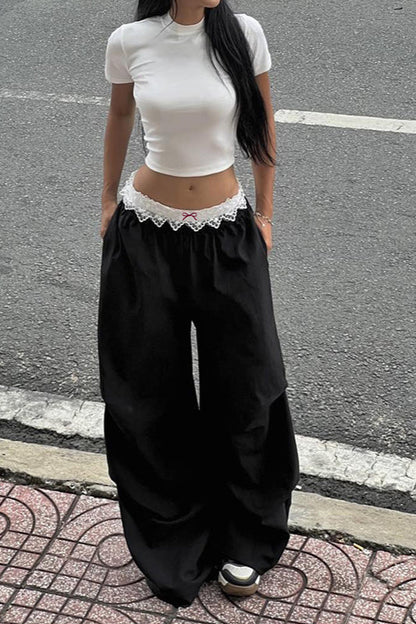 Street Style Lace-panel Cargo Pant