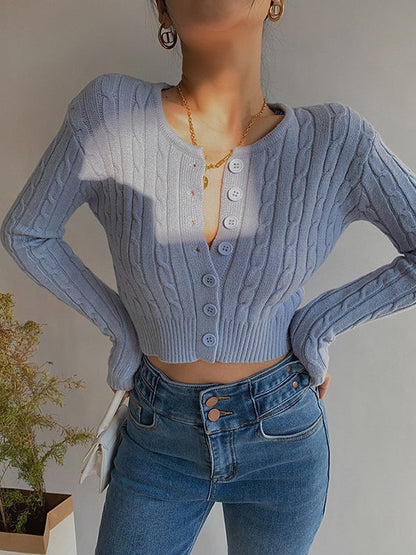 Color Cropped Cable Knit Cardigan