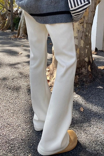 White Plush Flared Knit Pants
