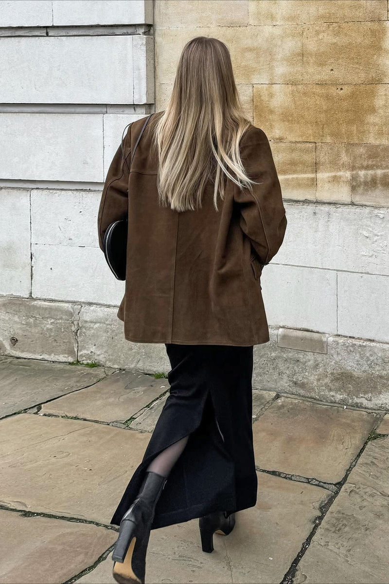 Retro Suede Notch Collar Coat