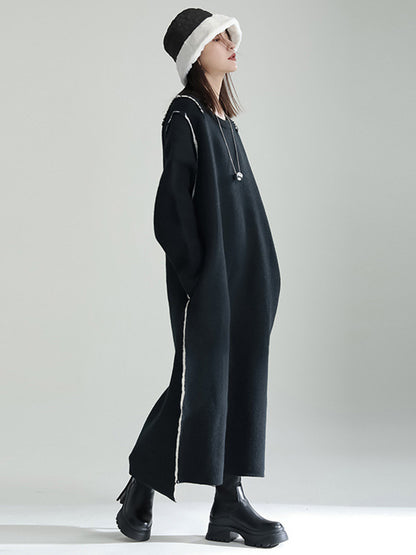 Long Sleeves Loose Color Round-neck Sweater Dresses