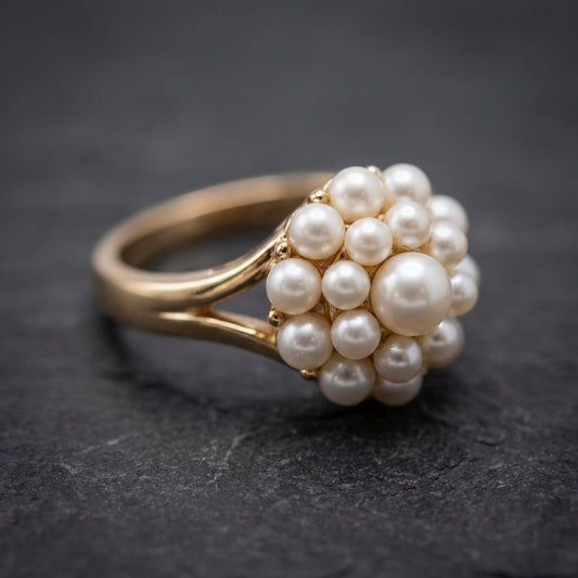 Inlaid Pearls Gold Ring