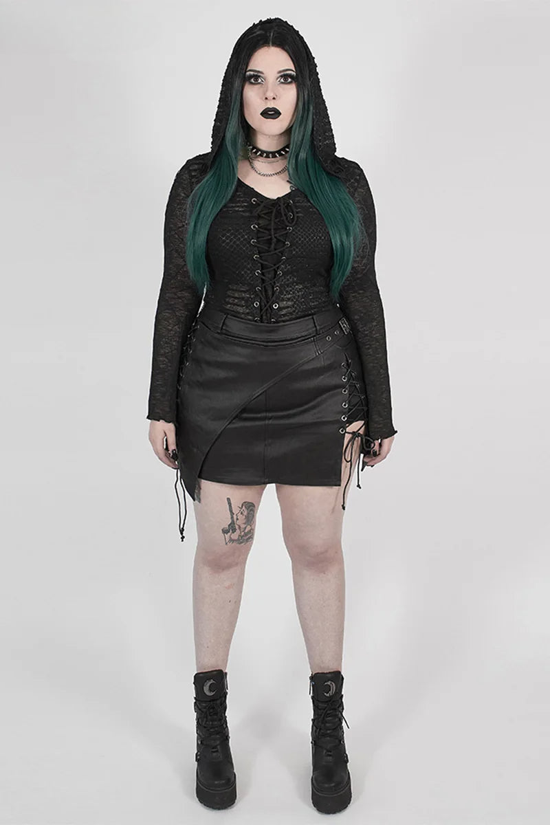 Steam Irregular Personality Half Handsome Elastic Pu Leather Black Skirt