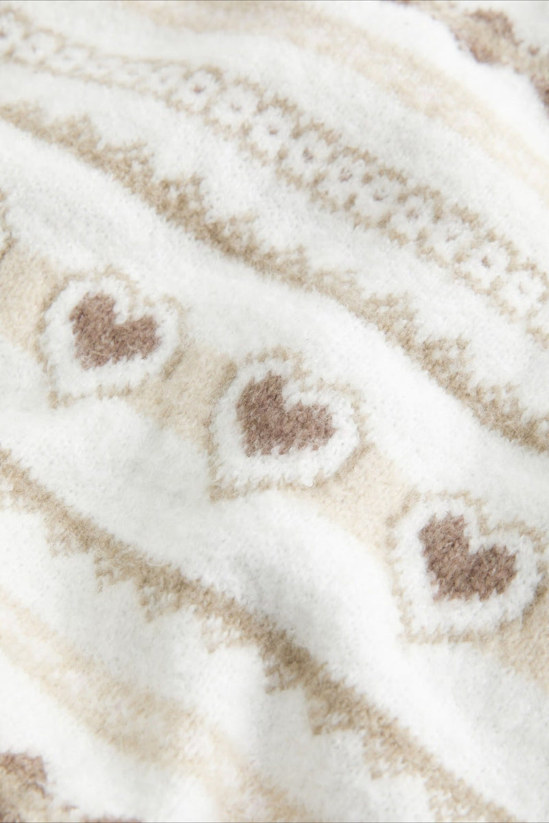 Heart Fair Isle Striped Long Sleeve Knit Sweater