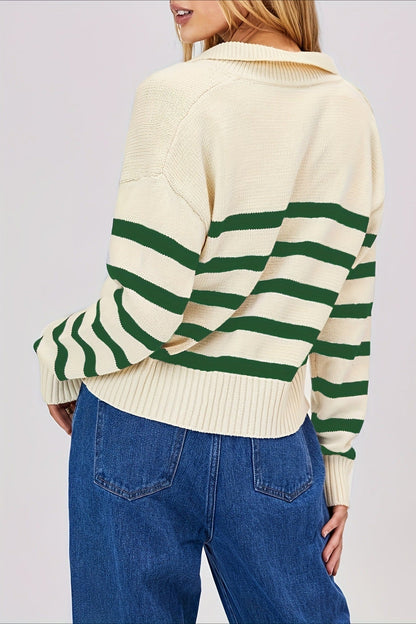 Striped Wool Collar V-neck Sweater