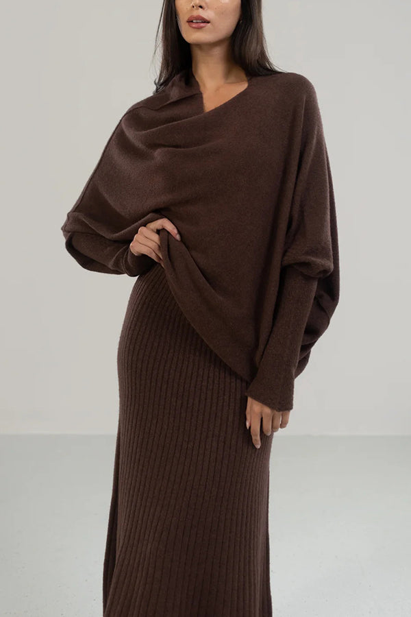 Color Round Neck Long Sleeve Loose Knitted Sweater