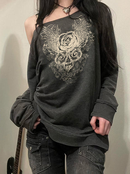 Gray Niche Design Rose Sweatshirts