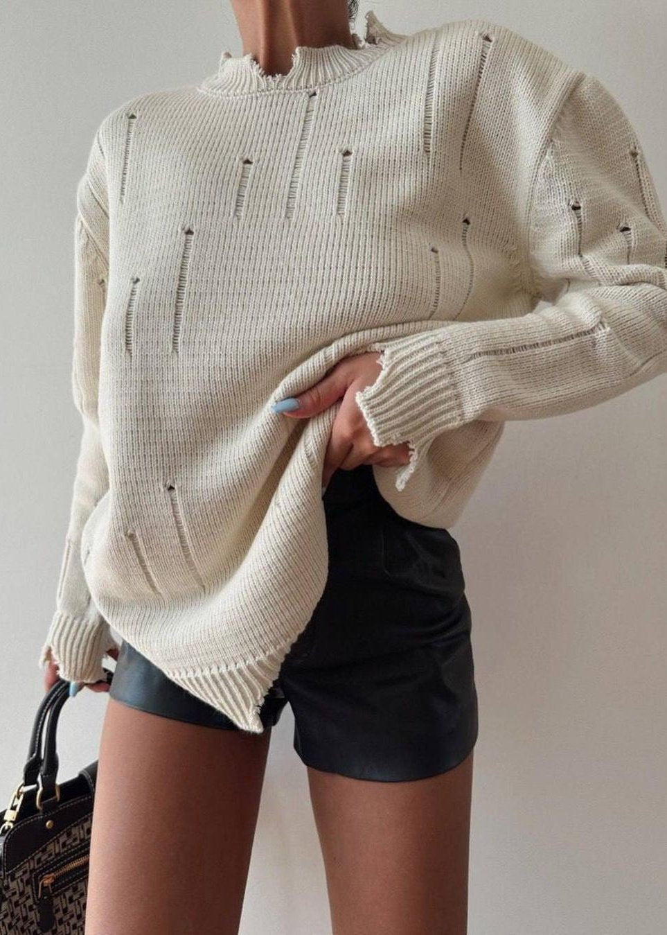 Distressed Hand-frayed Round Neck Sweater