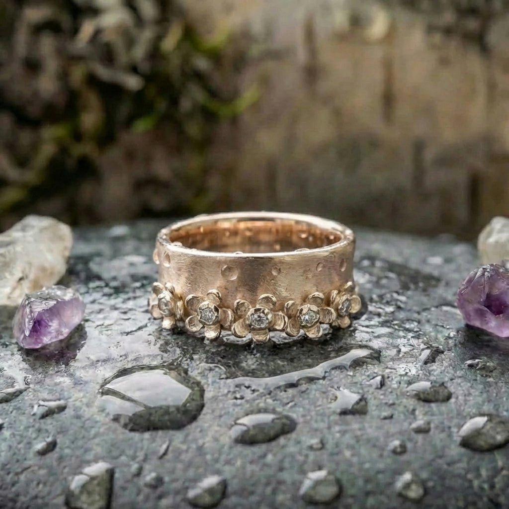 Vintage Inlaid Flower Golden Plated Ring