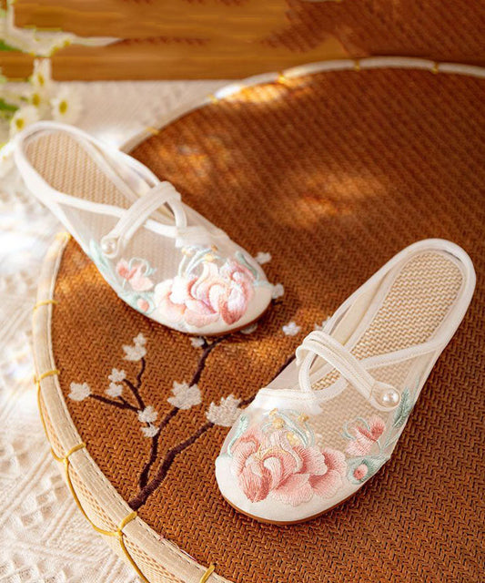 Diy Splicing Flat Slide Sandals White Tulle Embroidery