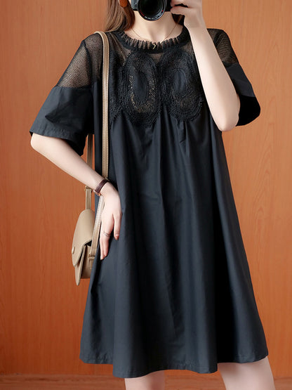 Original Lace Split-side Short Sleeve A-line Mini Dress