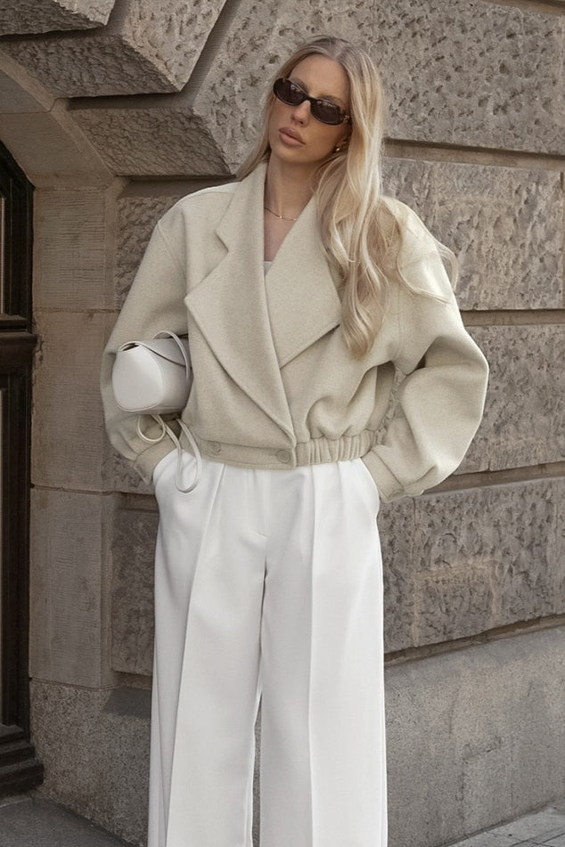 Retro Wool Notch Collar Elastic Waist Coat
