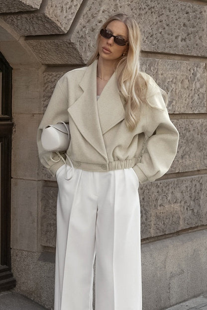 Retro Wool Notch Collar Elastic Waist Coat