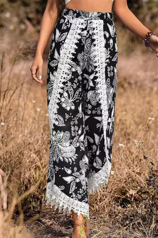 Loose Print Lace Pants