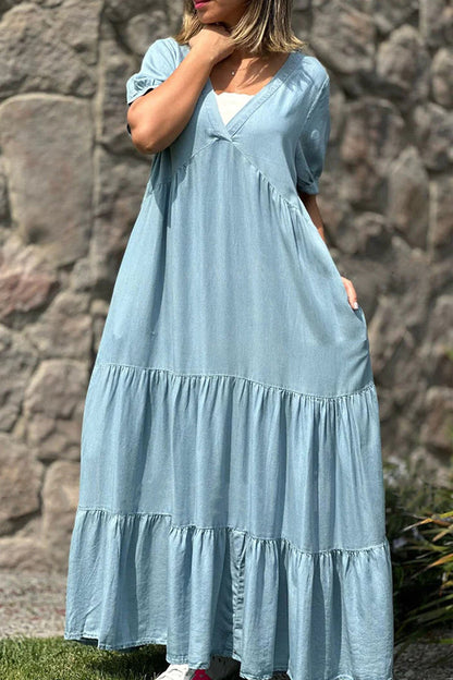 Denim Color V-neck Skirt