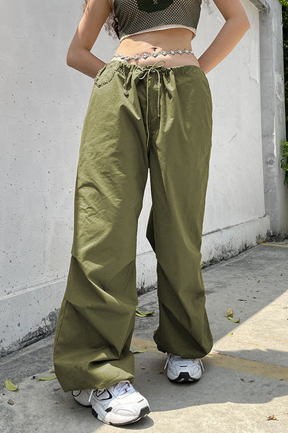 Fashionable Low-waisted Drawstring Cargo Pant