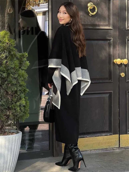Knit 2 Piece-set Maxi Dress for Loose Patchwork Contrast Shawl Slim Knitwear Dress Outfits