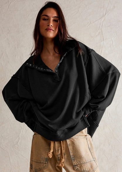 Harborline - Oversized Snap Collar Sweatshirt