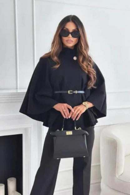 Waist Tie Wool Cape Coat