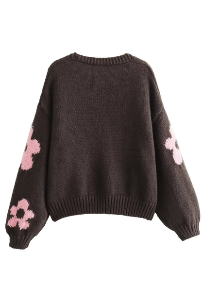 V-neck 3d Intarsia Lazy Style Knitted Sweater Coat