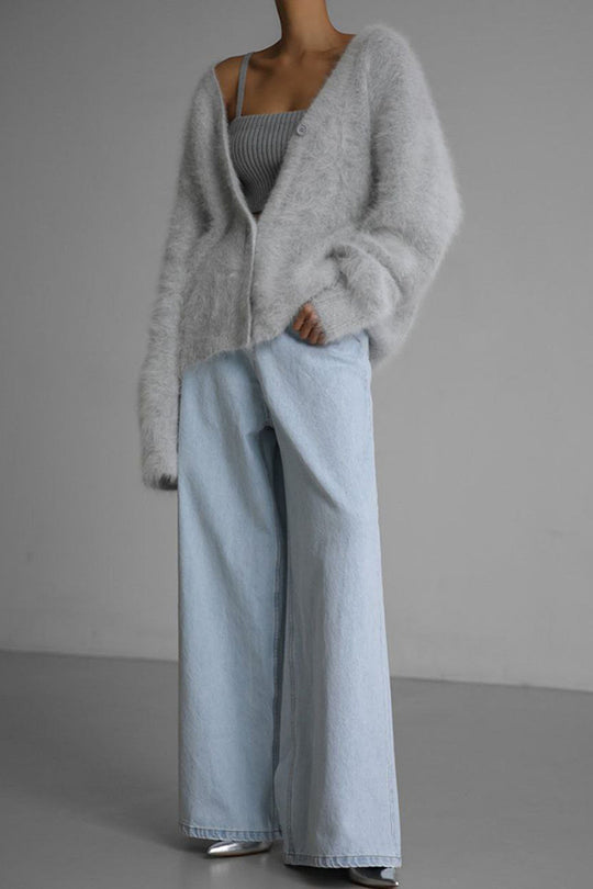Color Loose V-neck Long-sleeved Lazy Knitted Cardigan