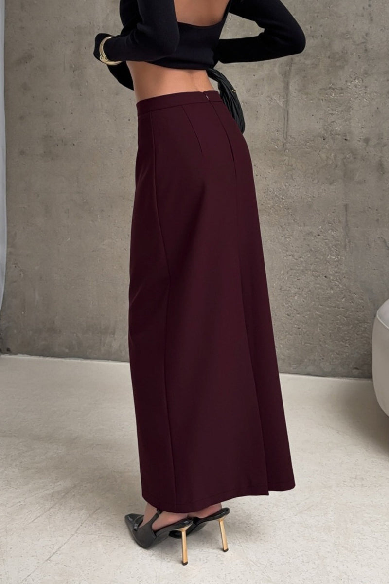 High Waist Straight Slit Long Skirt