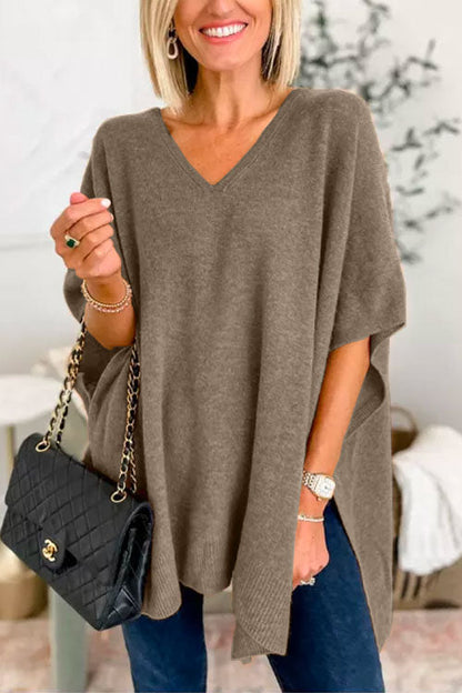 Chicest V Neck Loose Fit Poncho Sweater
