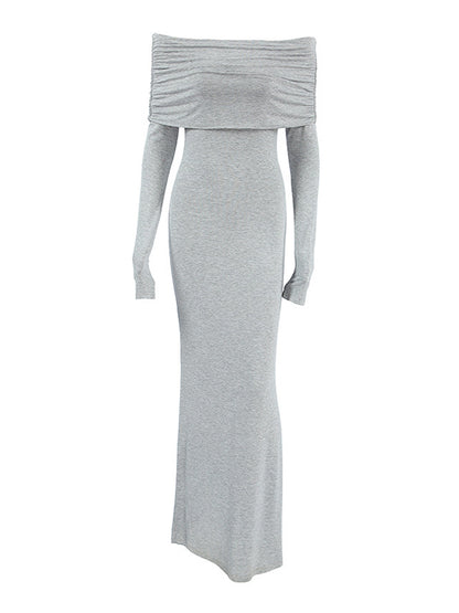 Long Sleeves Skinny Pleated Color Split-joint Off-the-shoulder Evening Dresses Maxi Dresses