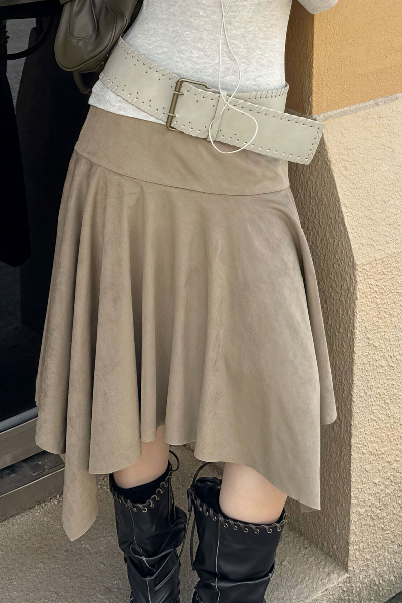 Suede High Waist Asymmetrical Skirt