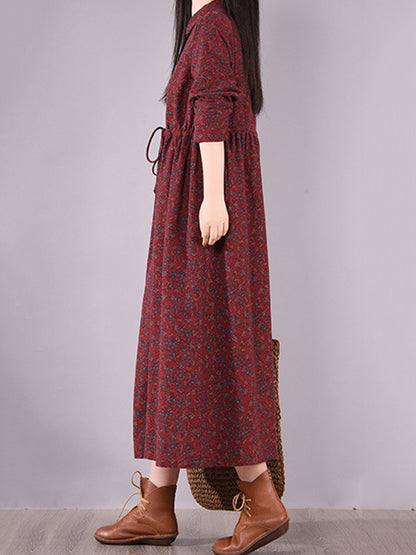 Original Lapel Frenum Printed Midi Dress