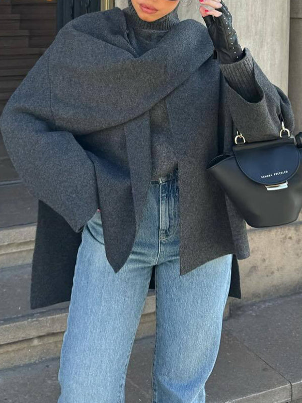 Gray Lazy Shawl Cape Scarf Coat