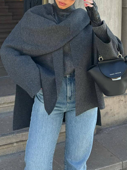 Gray Lazy Shawl Cape Scarf Coat