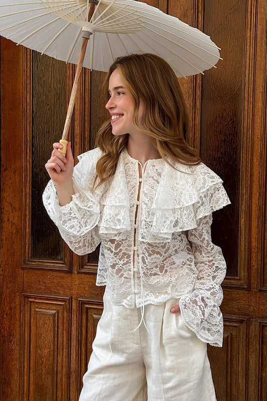 Lace Ruffle Long Sleeve Blouse