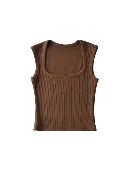 Crop Tops Summer Tank Top Sleeveless Thin Knit Basic Outwear Elastic Camis
