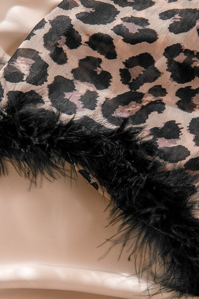 Leopard Print Lace Feather Mini Dress