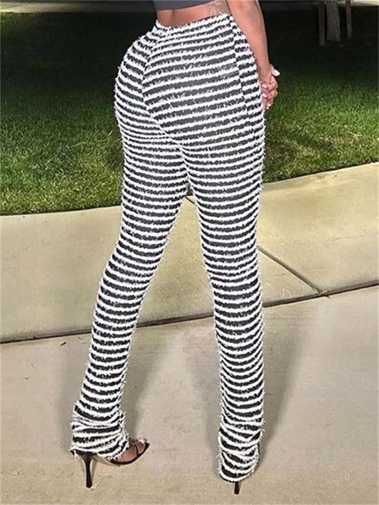 New Stacked Leggings Pants Contrast Color Black and White Sweatpants Y2k Hem Flare ’s Pants