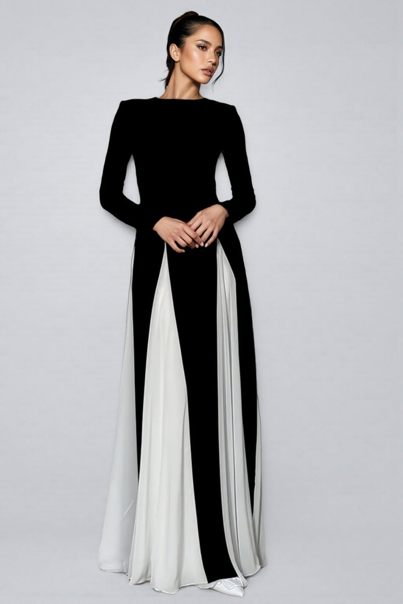 Liwy Black and White Clashing Long Sleeve Maxi Dress