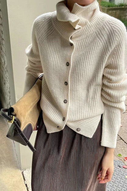 Retro Textured Rib Slim-fit Single-row Button Loose Knit Cardigan