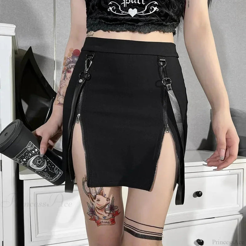 Dark Bag Hip Split Classic Skirt