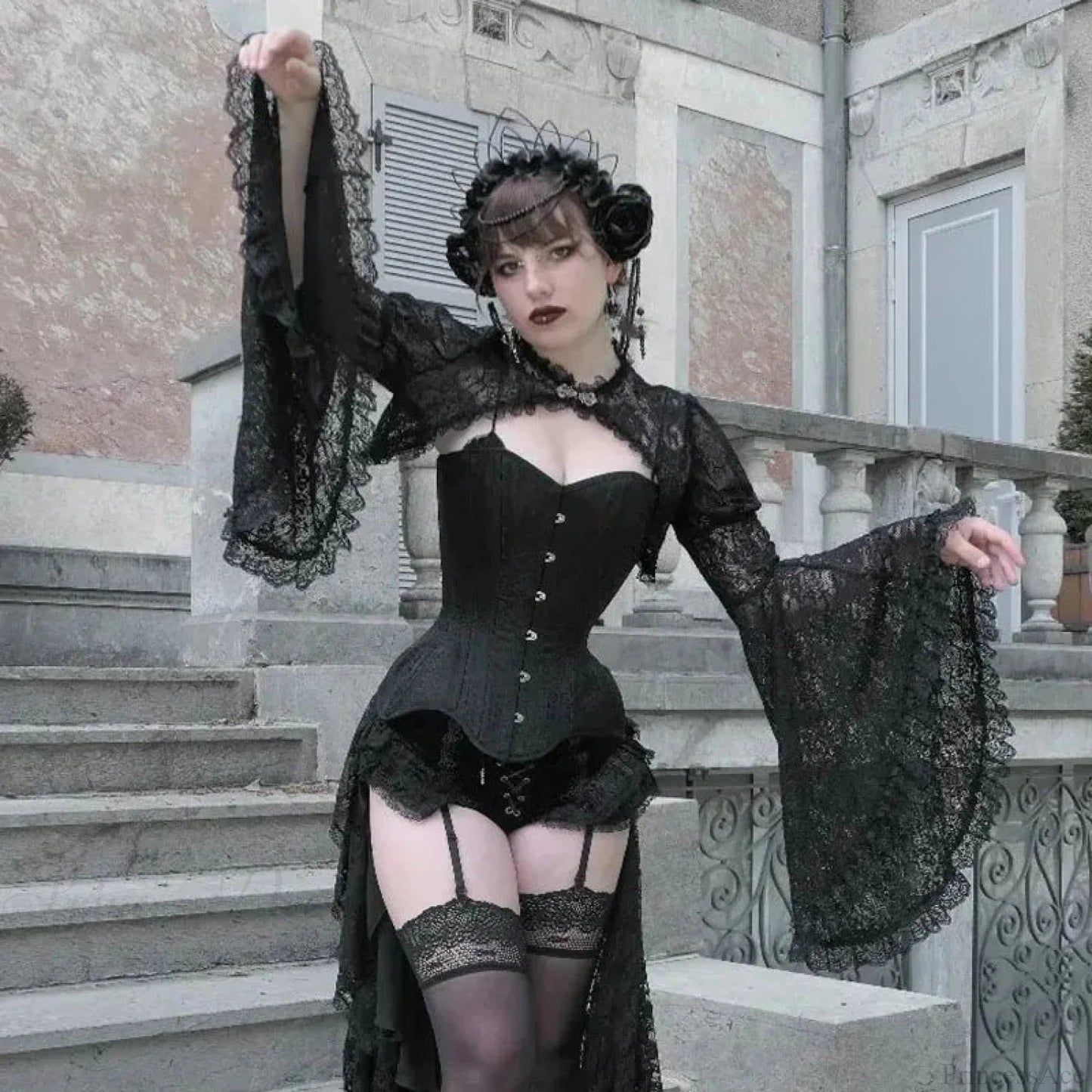 Dark Flared Sleeve Silk Blouse