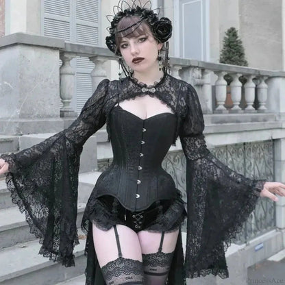 Dark Flared Sleeve Silk Blouse