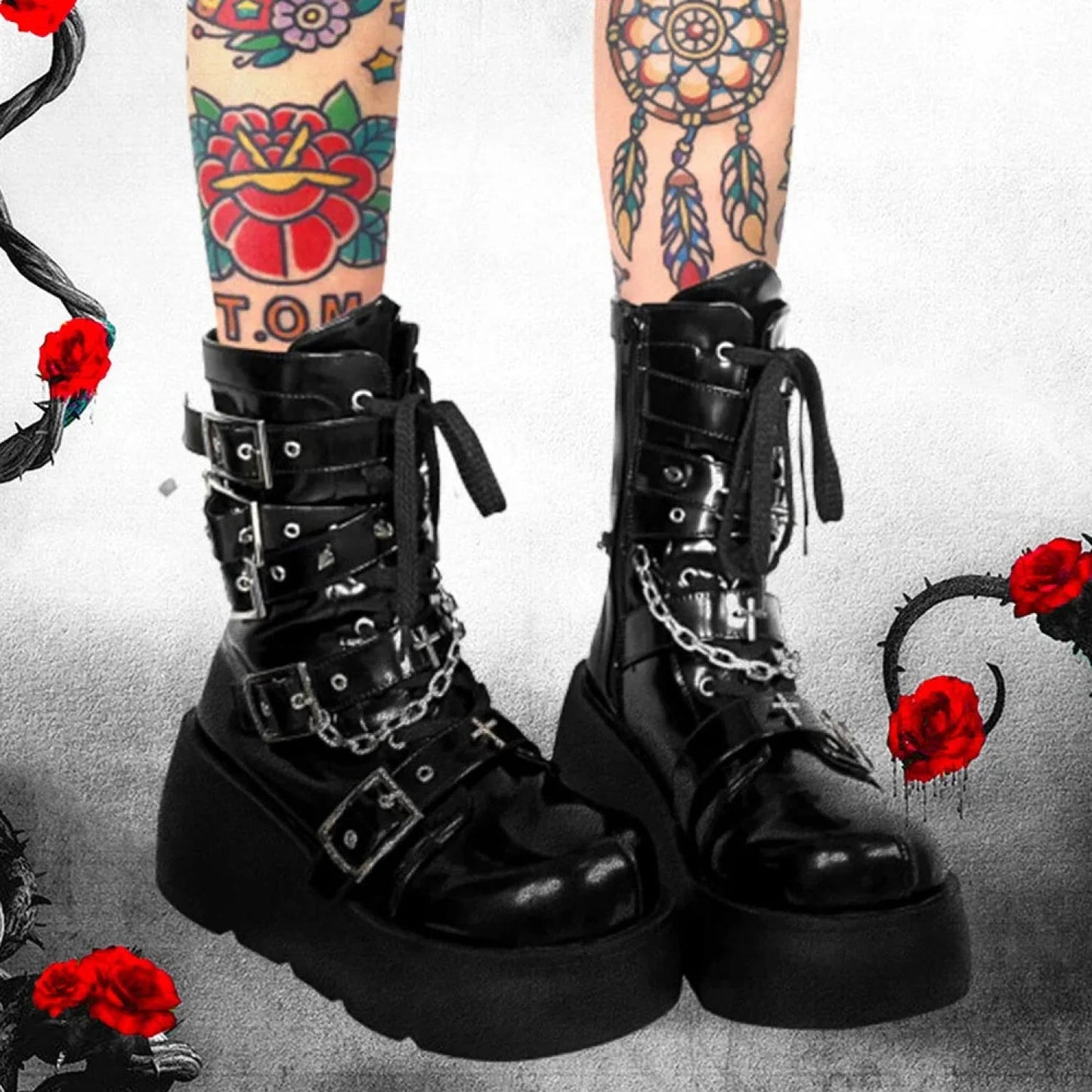 Dark Fox Platform Gothic Fight Boot