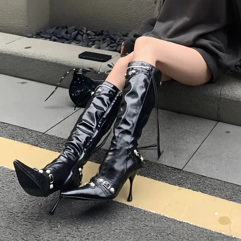 Dark Knight Style Pointed Toe Tall Boot