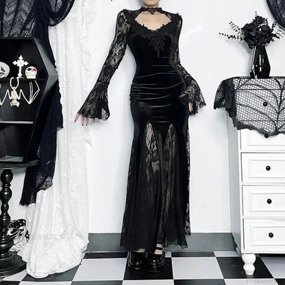 Dark Lace Trumpet Slim Midi Dress