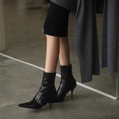 Dark Patent Leather Gothic Dagger Ankle Boot