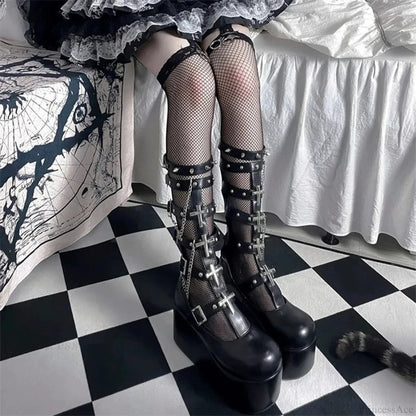 Dark Rebel Metal Chain Platform Chunky Boot