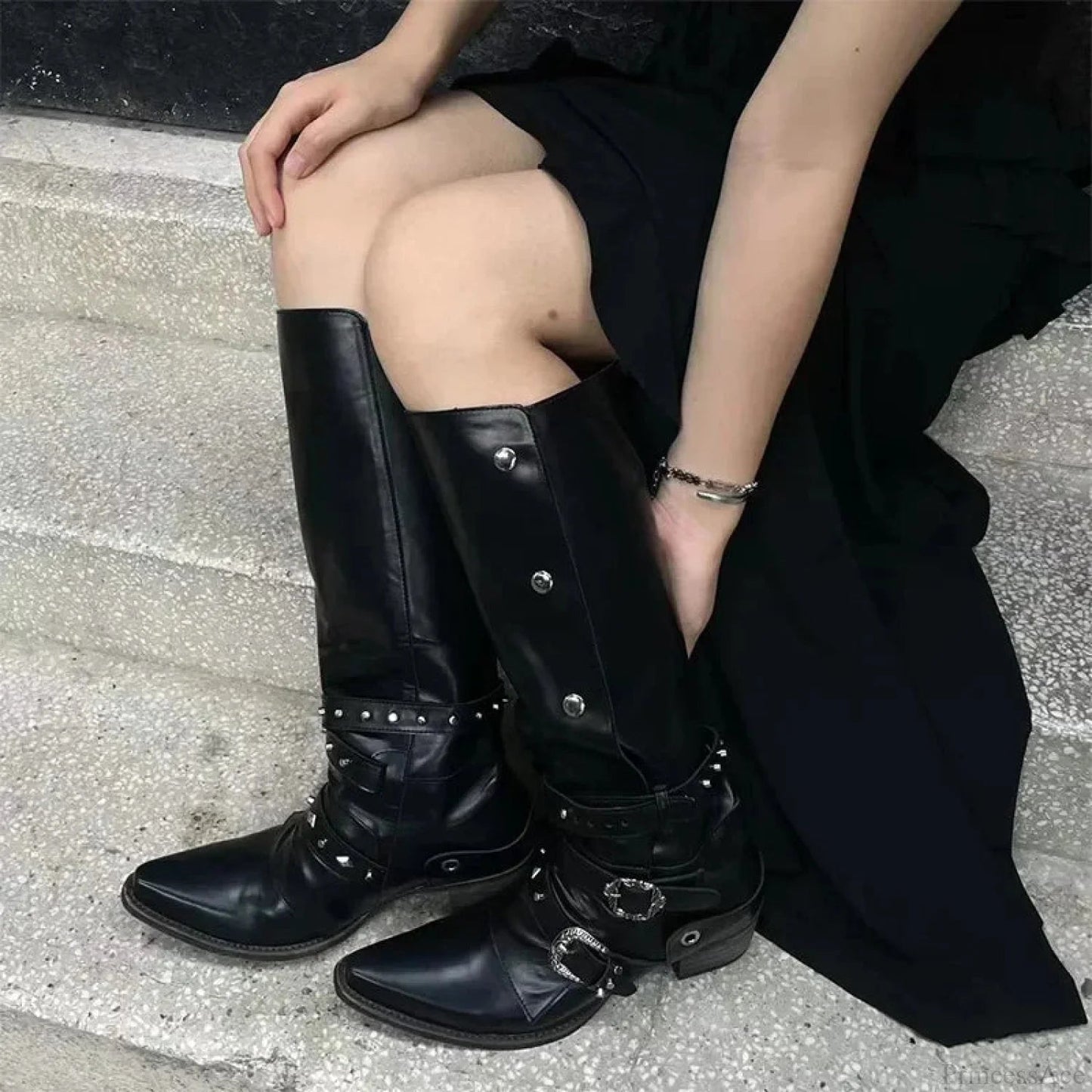 Dark Rebel Thigh High Gothic Motorbike Boot