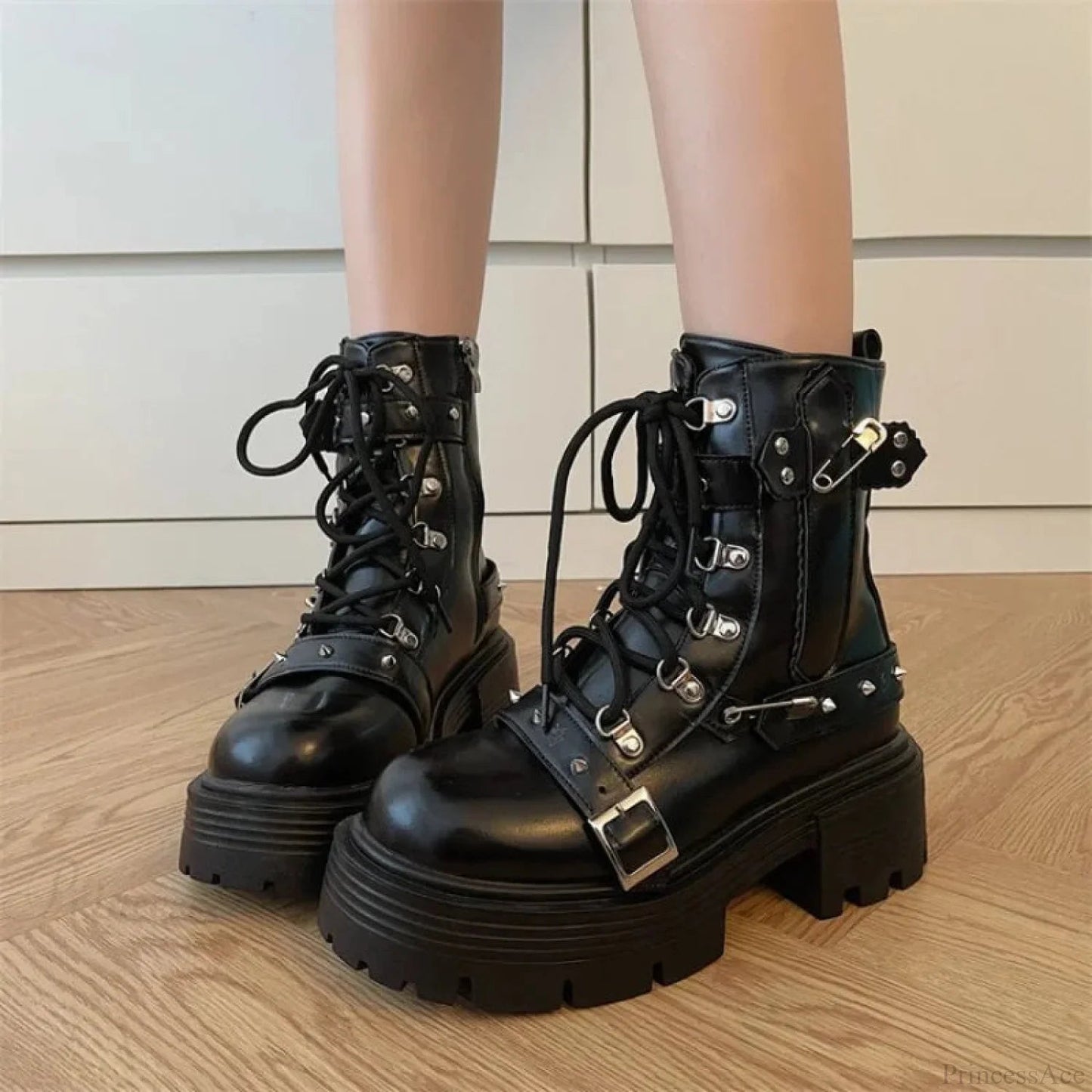 Dark Style Platform Mid-calf Motorcycle Boot