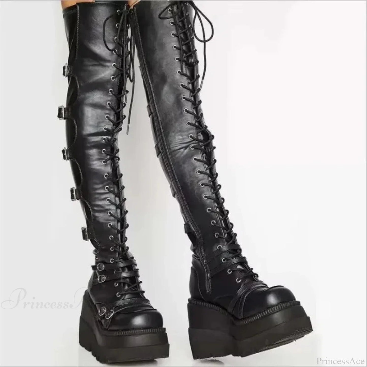 Dark Thigh Tall Platform Wedges Rebel Boot